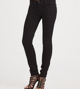 Sexy skinny-fit stretch denim with minimal details.THE FITFitted from waist to hem Rise, about 8 Inseam, about 30THE DETAILSZip fly Five-pocket style Plain back patch pockets 98% cotton/2% spandex; machine wash Made in USA of imported fabric