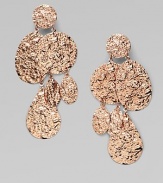 A statement piece, plated in 24k gold brass features round and oval drops in a high texture finish. 24k goldplated brassDrop, about 4½Clip-on backMade in USA