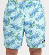 Enjoy a summer full of color and character when wearing these quick-drying trunks, finished in classic-fitting, sea turtle print.Elastic waistSide slash, back flap pocketInseam, about 7PolyesterMachine washImported