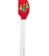 Something sweet for making sweets! Emblazoned in holiday hues with three festive Christmas trees, this flexible silicone spatula features a wide design that grabs every last drop of batter during prep. Lifetime warranty.