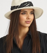 A sparkling style with a sequined zebra patterned band on a woven straw design. StrawSequinsBrim, about 2¾Hand washMade in USA of imported fabrics 