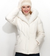 Spend a delightful day in the cold when you wear Larry Levine's cozy pillow-collar puffer.