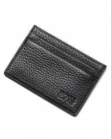 Soft, pebbled leather card case. Signature logo stamped on front. Soft, pebbled leather card case. Signature logo stamped on front.
