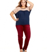 Team your fave jeans with Soprano's colorblocked plus size top.