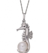 Aquatic elegance. This seahorse pendant, set in sterling silver, is adorned with a cultured freshwater pearl (8-1/2-9 mm) and single-cut diamonds (1/4 ct. t.w.) for a glamorous touch. Approximate length: 18 inches. Approximate drop: 1-1/2 inches.