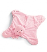 Gund soft and plush teddy blanket features a full satin underside. Ascending teddy bear head in the middle.