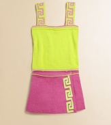 A vibrant knit with pretty logo trim will brighten up any ensemble.SquareneckWide strapsPullover styleCottonMachine washImported