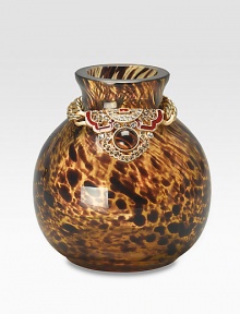 A lovely little vase is handcrafted in weighty matte antiqued goldplated pewter with intricate handpainted detail. 4½H X 4 diam.Handcrafted in USA A lovely little vase is handcrafted in weighty matte antiqued goldplated pewter with intricate handpainted detail. 4½H X 4 diam.Handcrafted in USA