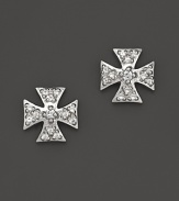 White sapphire Maltese crosses, set in sterling silver, make a dramatic statement. By Elizabeth Showers.