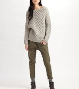 A modern take on the fisherman's sweater in soft, dimensional knit.Boatneck pullover Long raglan sleeves Rib knit trim About 26½ long 38% cotton/35% wool/22% acrylic/5% yak wool Dry clean Imported