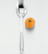 A must-have basic for any well-appointed kitchen. Use this solid spoon to easily serve sauces, stuffing, rice and more. Hand-forged in 18/10 stainless steel with an ergonomic design and All-Clad's commitment to quality craftsmanship. Dishwasher safe. Carries All-Clad's 1-year limited warranty against defects. Not recommended for use with nonstick cookware.