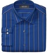 Turn up the volume on your dress shirts with this saturated striped style from Kenneth Cole Reaction.