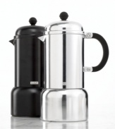 Return to the tradition of espresso! Indulge in the rich flavors of a homemade brew made cafe-style in a classic, charming piece that will add an element of style to your stovetop. The retro heat-resistant handle and simple design stand out and couple to quickly brew an excellent cup of espresso. 1-year warranty.