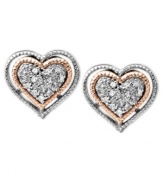 Even more to love. The sterling silver and 14k rose gold stud earrings feature single-cut diamonds in a stunning display. Approximate drop: 3/8 inch. Approximate width: 3/8 inch.