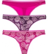 A scalloped lace trim lends a feminine finish to this printed thong from Calvin Klein Underwear.