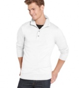 Layer on the polish with the sleek, ribbed design of this buttoned mock-neck sweater from Izod. (Clearance)
