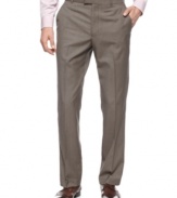 A tonal stripe and modern slim fit make these refined Perry Ellis dress pants a cool complement to your on-the-job rotation.
