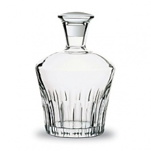 With bold cuts on the lower half, this dazzling crystal decanter adds sparkle to your liquor display. With bold cuts on the lower half, this dazzling crystal decanter adds sparkle to your liquor display.