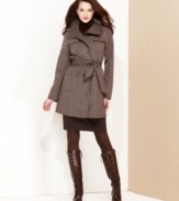 Functional and fashionable, Ellen Tracy's trench is utility-chc with buttoned flap pockets and a waist-defining self-tie belt.