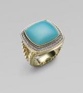 From the Albion Collection. Brilliant turquoise encased in pavé diamonds shines on a textured double band of 18k yellow gold. Diamonds, 0.48 tcw Turquoise 18k yellow gold Width, about ½ Imported 