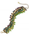 A mix and match of ombre color creates a lovely bracelet from c.A.K.e by Ali Khan. With a five-row design, glass faceted rondelle beads shake and shimmer, while a lobster clasp finishes the look. Crafted in gold tone mixed metal. Approximate length: 6 inches + 1-1/2-inch extender.