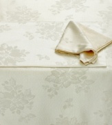 All-in-one elegance. With a tablecloth and napkins to match, this Dinner Party table linens set is the perfect backdrop for formal entertaining. Featuring machine washable fabric with a pretty sheen and tonal floral pattern.