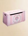 From the Bouquet Collection. This sturdy, hand-painted chest will keep their toys organized in the prettiest way.Slow-close safety hinges on lid Side openings for carrying ease 32½W X 14½H X 16¼D Constructed of MDF ImportedRecommended for ages 3 and up Please note: Some assembly may be required. 