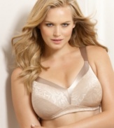 Smooth satin trim and floral jacquard meet in this beautiful wireless full-coverage bra by Playtex. Style #4641