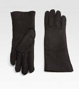 EXCLUSIVELY AT SAKS.COM. Sumptuous shearling leather gloves lend luxurious warmth and style.Dyed rabbit fur trimLength, about 12.5Leather with cashmere liningLeather specialist dry cleanerImportedFur origin: Spain