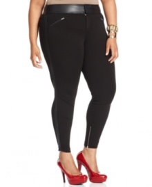 Add instant edge to any outfit with Baby Phat's plus size skinny pants, accented by faux leather trim and exposed zippers-- they're super hot!