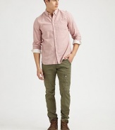 Zippered side pockets and a slim-fitting leg lends extraordinary detail and updates this classic cargo, rendered in soft cotton with a hint of stretch for a relaxed feel.Side slash, back patch pocketsZippered cargo pocketsInseam, about 3498% cotton/2% spandexMachine washMade in USA