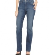 Get the fit you love with this casual petite look from Not Your Daughter's Jeans. A medium blue wash gives them versatility, while embroidery back pockets add another stylish touch!