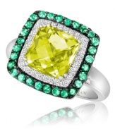 This ring is perfect for any party! Le Vian's citrus-hued cocktail ring shines in cushion-cut lime quartz (2-7/8 ct. t.w.) with round-cut tsavorite (1/2 ct. t.w.) and sparkling diamonds (1/10 ct. t.w.). Set in 14k white gold. Size 7.