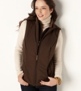 This smart vest from Charter Club is an easy update for your jeans and tees. Allover super-soft fleece and a faux fur panel at the front keep you warm all season long!