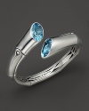 Bamboo silver batu cuff with swiss blue topaz. By John Hardy.