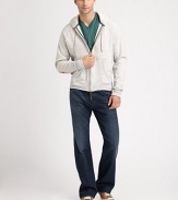 Relax in style in this classic bootcut in a medium wash, lightly distressed with their signature A-pocket stitching on the back pocket. Five-pocket styleInseam, about 3498% cotton/2% spandexMachine washImported