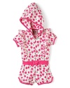 Dress your tiny tot in a cherry print hooded romper from Juicy. Front and back ruffle details and a drawstring tie waist add a charming accent.