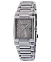 Kenneth Cole New York's contemporary take on a timeless design. This watch features a rectangular stainless steel case and bracelet. Gray dial with silvertone stick indices, logo and date window. Analog movement. Water resistant to 30 meters. Limited lifetime warranty.