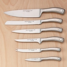 The Culinar line of Stainless Steel cutlery from Wuthof-Trident of Germany features sleek brushed stainless steel handles on their signature high carbon no stain blades. Available pieces: 8 Chef, 8 Bread, 6 Chef, 6 Sandwich, 5 Boning, 5 Tomato/Bagel, 4 Utility, 3.5 Parer, Diamond sharpening steel, 7 Santuko. Also available: 2pc Carve Set, 4pc Steak Set, 7pc Set and 10pc Set. The Culinar line of Stainless Steel cutlery from Wuthof-Trident of Germany features sleek brushed stainless steel handles on their signature high carbon no stain blades. Available pieces: 8 Chef, 8 Bread, 6 Chef, 6 Sandwich, 5 Boning, 5 Tomato/Bagel, 4 Utility, 3.5 Parer, Diamond sharpening steel, 7 Santuko. Also available: 2pc Carve Set, 4pc Steak Set, 7pc Set and 10pc Set.
