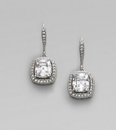 EXCLUSIVELY AT SAKS. Shimmering cushion-cut cubic zirconia, cradled in settings of pretty pavé crystals. Cubic zirconia and crystal Rhodium plated Drop, about 1¼ Ear wire Imported