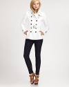 This plush double-breasted design patterned after the classic trench is a must for a cozy-chic look this season.Collar neckEpaulettesButton closureBuckle detail on cuffsSlash pocketsBelted designButton-tab detail on backAbout 26 from shoulder to hemCottonDry cleanImportedModel shown is 5'9 (176cm) wearing US size 4. 