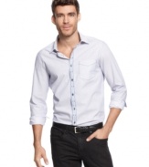 A contrast check pattern on the placket paired with sleek slim fit give this Kenneth Cole New York button down its daper personality.