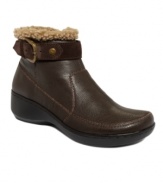 Taking fashion-forward materials and toning them for everyday wear, the Drillion booties by Easy Spirit present a sleek, moccasin-style silhouette over an elevated flex sole for supreme comfort. The ankle boasts a sophisticated buckle closure and is trimmed with soft faux fur.