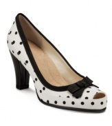 Another must-have for your shoe closet: the Benefit pumps. Aerosoles designed this tailored, ladylike pump with a playful print and sweet grosgrain trim and bow.