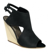 A masterpiece you'll walk over. RACHEL Rachel Roy added a totally unique sculpted wedge heel to the sophisticated and sassy Lyani sandals.