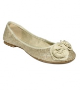 Ballet flats with rosette embellishments are a fashionable, feminine look all year long, but leave it to Material Girl to give them a trendy twist! These super-cool Cooper flats feature unique fabric designs with burnout and gold glitter styles.