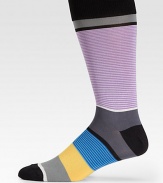 Soft and stretchy in a superior cotton knit with bold stripes allover.Mid-calf height80% cotton/20%nylonMachine washImported