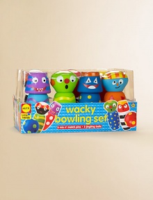 Bowling gets even better with this set featuring mix-and-match pins with kooky faces.Six squeezable pinsTwo jingling ballsSuitable for infants 18 months and upImported Bowling gets even better with this set featuring mix-and-match pins with kooky faces.Six squeezable pinsTwo jingling ballsSuitable for infants 18 months and upImported