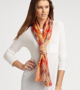 EXCLUSIVELY AT SAKS. A ikat-printed style in a soft cashmere and silk blend. 55% cashmere/45% silkAbout 28 X 80Dry cleanImported 