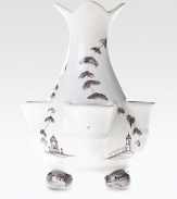 Inspired by the tulipieres of the 17th century, when exotic imported flowers were symbols of elite households, this piece sits atop large hand-painted, ball-shaped feet, and provides multiple stem openings.From the Country Estate collectionCeramic stoneware6H X 4½WDishwasher- & microwave-safeImported